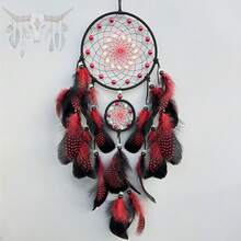 1pc Handmade Glow-In-The-Dark Dream Catcher, Luminous Wall Decor, Creative Fluorescent Bead Home Decoration, Christmas Ornament, Artificial Feather Hanging Accessory - Multicolor - View 7