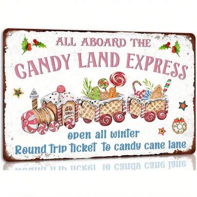 Gingerbread Express Metal Tin Sign - Festive Christmas Wall Decor - Vintage Retro Style, Ideal For Kitchen, Cafe, Bar & Home - Cozy Winter Farmhouse Charm, 8x12 Inch.