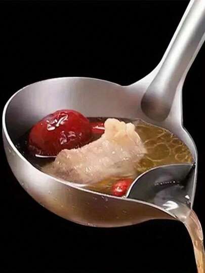 2pcs Strainer Set, Includes Double Layer Soup Ladle, Fat Separator, Gravy Skimmer And Yogurt Spoon - Featuring Easy-Pour Spout Design And Sturdy Construction, Suitable For Kitchen Cooking, Serving And Draining. Applicable For Soup, Sauce, Oil And Yogurt. Durable And Hygienic Kitchen Utensils, Including Soup Ladle, Long Handle Japanese Soup Ladle, Chinese Soup Ladle, Serving Ladle And Deep Soup Ladle.