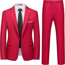 Men's 2 Piece Suits Two Button Pants Set Party,Wedding And BusinessChristmas CNPN - 紅色 - 查看 12
