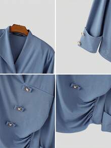 INCERUN Fashion Mens V-Neck Buttons Long Sleeve Pleated Party Casual Loose Blouse Office Work Solid Shirt Tops - 藍色 - 查看 7