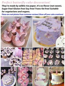 48/96 件装可食用蝴蝶蛋糕装饰，纸质蝴蝶纸杯蛋糕装饰，仙女主题生日蛋糕装饰，适用于结婚纪念日、婴儿派对、生日派对装饰、春夏蛋糕装饰 - 紫色 - 查看 3