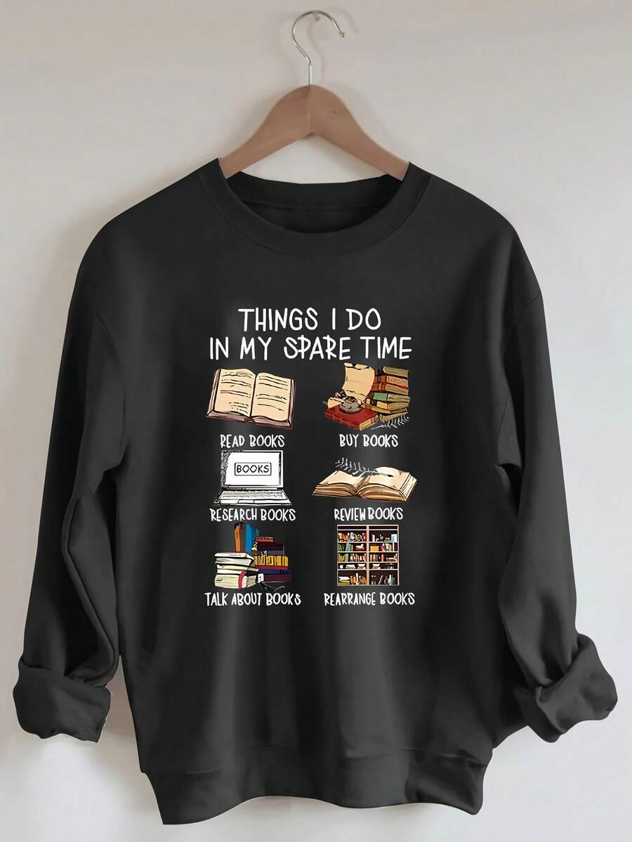 Women Cozy Sweater Pastel Pink Book Lover Graphic Pullover With Reading Crewneck Long Sleeve Winter Sweater For Women Everyday Book Club Outfits Fall Winter Clothing Book Lover Gifts Casual Wear Relaxed Fit Quality Stitching Pullover Top Gift Shoppers Comfortable Material Casual Wearers - 黑色 - 查看 1