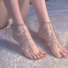 1PCS Beautiful Court Style Fairy Multi-Layer Fringed Anklet, Exquisite Metal Chain Ankle Chain Foot Decoration COS Photo Perfect Match - 銀色 - 查看 4