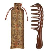 Sandalwood Wide Tooth Hair Comb, Thicken Wooden Wide Tooth Combs For Curls Large Natural Sandalwood Wood Comb With Storage Bag Wooden Hair Combs For Head Scalp Massage For Women Men-FUNALING - 1 - 查看 8