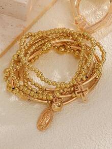 1pc Elegant Christian Virgin Mary Jesus Cross Baroque Faux Pearl Beaded Bracelet, Women Pearl Bracelet, Suitable For Daily Wear And Party, Jewelry For Women - Multicolor - View 5