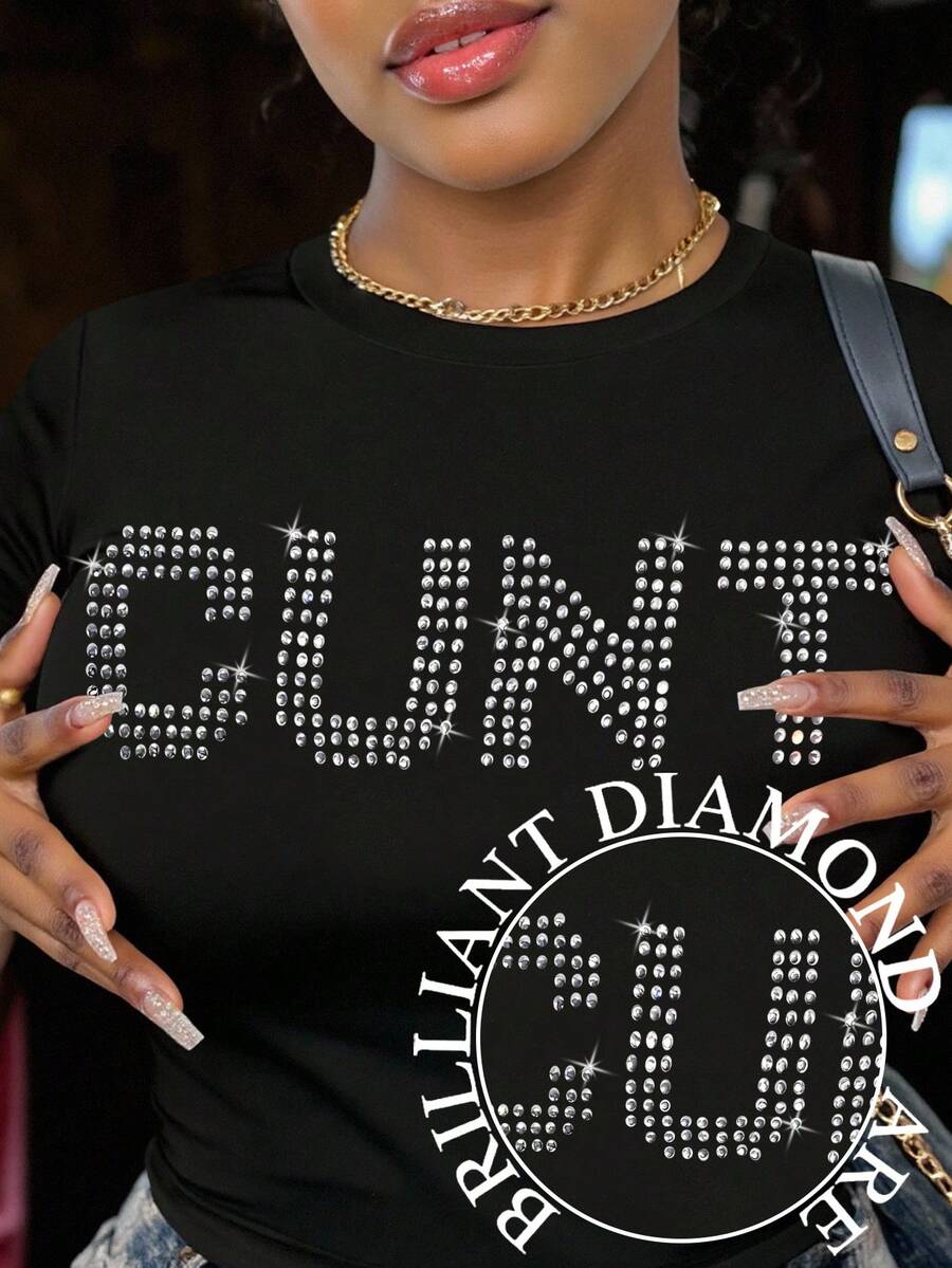 Howell 百搭时尚印花短袖T恤 女式休闲迷人花朵图案圆领印花T恤 黑色夏季上衣 - 黑色 - 查看 1