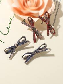 Bộ 4 kẹp tóc nơ kẻ caro, kẹp tóc mái đồng phục phong cách học sinh, phụ kiện tóc đa năng cho bé gái - Nhiều màu - Xem 5