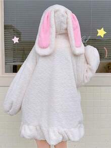 Kawaii Y2K Bunny Ear Hoodies For Women Fleece Lined Fuzzy Rabbit Anime Cosplay Sweatshirt Cute Jacket Coat, Thanksgiving Outfit - 白色 - 查看 2