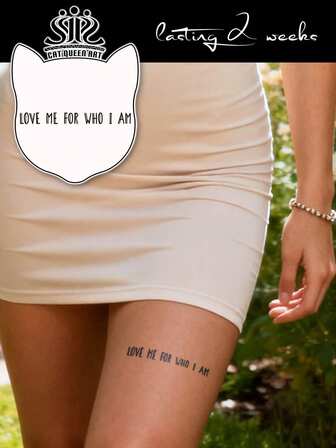 Juice Tattoo With Natural Plant Ingredients, Semi Permanent Tattoo Sticker With "LOVE ME FOR WHO I AM" Pattern, Temporary Fake Tattoo Suitable For Shoulder, Neck, Collarbone, Wrist, Ankle DIY, Daily Party, Holiday Gift, Body Decoration For 1-2 Weeks, Non Fading, Non Reflective, Waterproof, Realistic Tattoo Sticker, 1 Pack