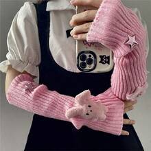 1 Pair Rabbit Star Knitted Pile Socks Cute Fold Ears Rabbit Striped Knitted Sleeves Y2k Millennium Style Sleeves - White Rabbit Star - View 4