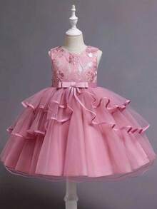 青春期女孩奢华短款派对礼服，花童婚礼生日礼服，适合所有季节