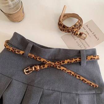 2pcs Random Leopard Print Punk Casual Vintage PU Leather Belts, Jeans, Pants Decoration, Autumn/Winter