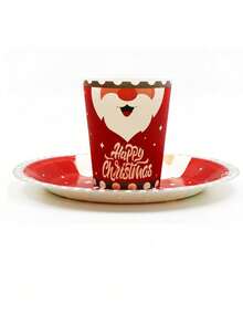 12 件圣诞主题一次性纸杯和盘子套装，圣诞节一次性纸杯和盘子 - 彩色 - 查看 11