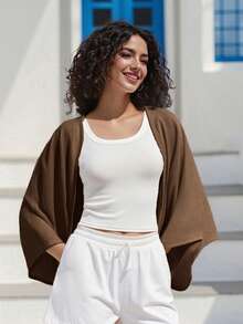 Shrug Cardigan For Women Fashionable Lightweight Solid Color Open Front Loose Cover Up - marrón oscuro - Ver 4