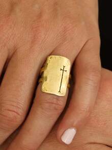 1 Piece Of Women's 2026 New Retro Cross Punk Style Alloy Gold Open Ring Suitable For Daily Party Music Festival - Vàng - Xem 4