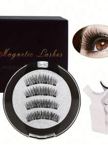 Zestaw 4 rzęs z aplikatorem – wielokrotnego użytku, bez kleju, profesjonalne akcesoria do makijażu, tworzywo sztuczne bez alkoholu, narzędzie do zbierania rzęs, akcesoria do przedłużania rzęs, magnetyczne sztuczne rzęsy bez kleju, magnetyczne rzęsy ssące, naturalnie gęste, bez kleju, adsorpcja magnetyczna, cztery rzęsy magnetyczne