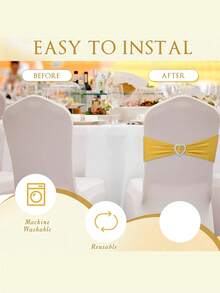 10/50 件 14*35 厘米蝴蝶结椅背套，带心形扣滑块，弹性椅套带绑带，适用于婚礼、派对、洗礼、情人节装饰（鼠尾草绿/红色/勃艮第红/古金色） - 彩色 - 查看 11