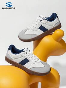 HOBIBEAR Men's Casual Sneakers, Fashionable Breathable Soft Sole Gym Shoes, Wide Toe Box, Unisex - White and Blue - View 1