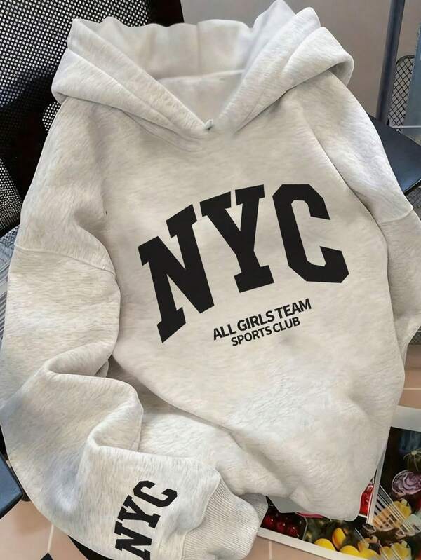 1pc Tween Girl Thermal Lined Thick Warm Hoodie Sweatshirt, Young Student Clothing, Suitable For Kids Autumn/Winter Long Sleeve Top