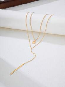 女士个性化圆形吊坠简约链条时尚 Y 形长项链 - 无礼盒 - 金黃色 - 查看 3