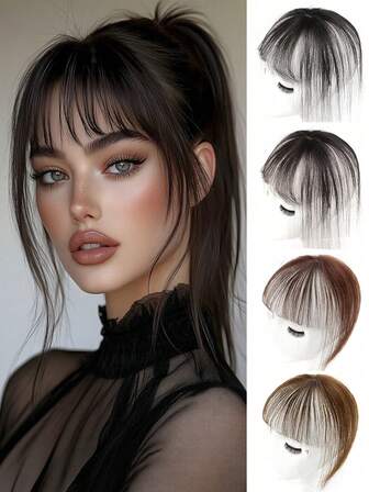 Extensiones de cabello sintético con flequillo postizo con clip en marrón y negro, flecos rizados con patillas, postizos de cabello