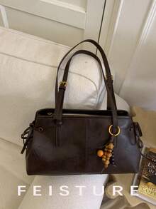 1pc Vintage Large Capacity PU Material Women's Shoulder Bag, Bowling Bag Style, Get Free Accessory Charm With Store Follow, Suitable For Daily Outing, Dating, Commuting - Coffee - View 7