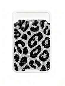 Stylish Luxury Leopard Print Sparkling Diamond Minimalist Universal Adhesive Phone Back Card Holder Bag, Phone Back Wallet Pocket,Compatible With Most Smartphones And Protective Cases,Sparkling Rhinestone Travel Accessories,Suitable For Men And Women, Couples, For Daily Use,Dating, Festival, Back To School, Summer, Vacation, Travel, Commuting,Birthday Gift, Holiday Gift, Thoughtful Gift For Mother'S,Practical Gift