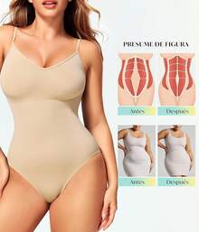 SUNACGO Body Faja Moldeadora para Mujer con Control de Abdomen Moldeadora de Cintura Curvy Faja Bodysuit Shapewear Sin Costuras Tanga - Negro(Cuello en V ) - Ver 6