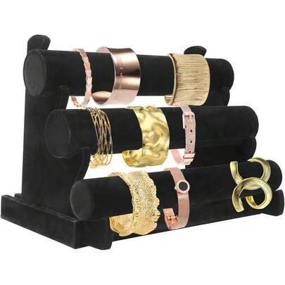 TendenciaSoporte Organizador de Joyería de Terciopelo Negro de 3 Niveles, Soporte y Soporte de Exhibición de Pulsera Desmontable, Organización de Exhibición de Joyería Para Reloj Collar PulseraCalidad premium