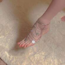 1PCS Beautiful Court Style Fairy Multi-Layer Fringed Anklet, Exquisite Metal Chain Ankle Chain Foot Decoration COS Photo Perfect Match - 銀色 - 查看 9