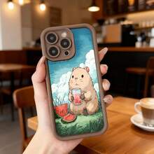 Watermelon Hamster Design Black Edge Phone Cover, Light Blue With Animal Drinking Watermelon Juice Illustration, Ideal For Daily Use In Cafes And Casual Spaces Suitable For Apple Series Phones - Burgundy - View 5