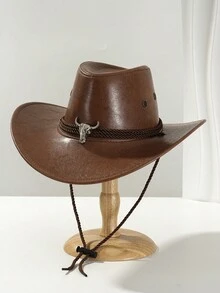 1 件开学季男女款复古风格纯色 PU 皮革帽子，西部牛仔帽带防风绳，适合日常户外穿着和西部牛仔派对音乐节 - 彩色 - 查看 8