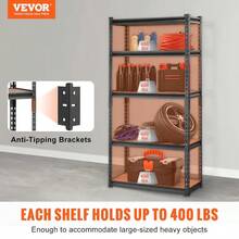 Storage Shelving Unit, 5-Tier Adjustable, 2000 Lbs Capacity, Heavy Duty Garage Shelves Metal Organizer Utility Rack - Black - 黑色 - 查看 9