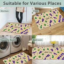 Mardi Gras Themed Doormat, Beige Burlap Texture With Purple Crawfish, Green Fleur-De-Lis, Black Handwritten 'Boula' Text, Yellow Purple Stripe, Perfect For Porch Entrance Decor - Nhiều màu - Xem 5