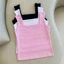 Kit Of 3 Women's Blouses, Square Neckline, Straight, Casual Tank Top, Black, White, Nude - 粉紅白黑 - 查看 1