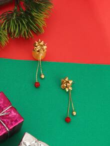 1对圣诞系列简约圣诞花朵流苏耳环，前后设计，女士圣诞礼物 - 彩色 - 查看 2
