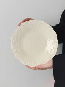 1件/2件装法式复古浮雕早餐盘、简约甜点盘、沙拉盘、水果盘、陶瓷蛋糕盘、意面盘、盛菜盘 - 彩色 - 查看 14