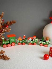 1 szt. ręcznie malowany drewniany pociąg świąteczny, dekoracja, najlepszy prezent na Boże Narodzenie, dekoracja domu, centralny element, prezent świąteczny, opakowanie w formie pudełka na prezent (niewielka różnica w kolorze, niedopasowanie części i nadmiar kleju są normalnymi cechami rękodzieła)