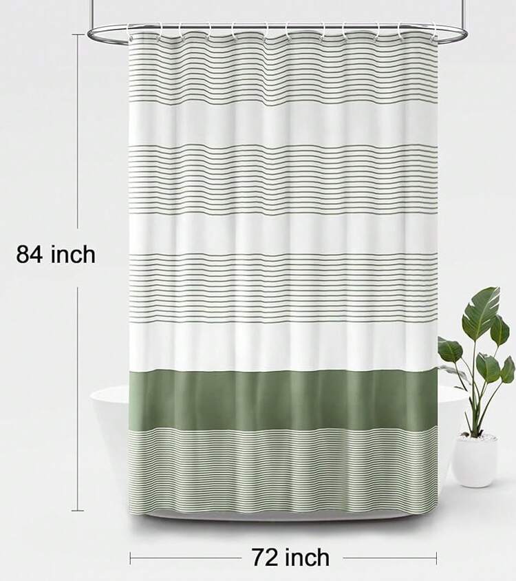 Sage Green Boho Stripe Shower Curtain 72 X 72 Inches Farmhouse Cotton Bathroom, - 流蘇自由鼠尾草綠 - 查看 5