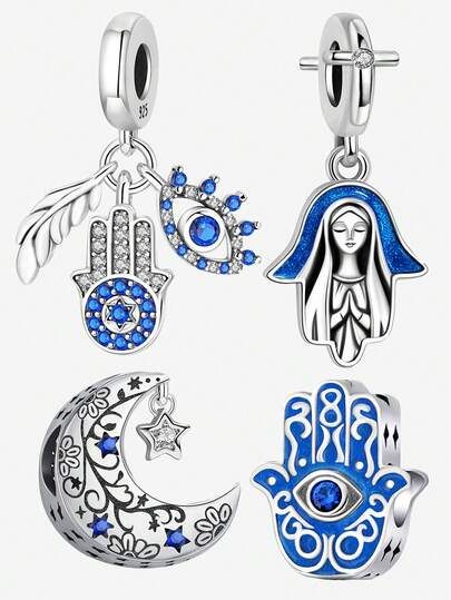 1 adet Moda Fatma Eli ve Nazar Boncuklu Kolye Ucu, Kadın Bileklik, Bilezik Yapımı ve Günlük Kıyafet Aksesuarı Olarak Kullanıma Uygun, Kız Çocukları İçin İdeal