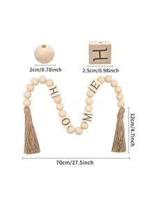 1PC Home ,Family Font Wooden Beaded Tassel Garland Decoration Square Wooden Letter Beads Original Wood Color Wooden Beads Rope Tassel String Home Decoration Pendant Crafts