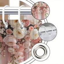 2D Flat Print Elegant Floral Pattern Artificial Gemstone Shower Curtain Decorated With Soft Pink And White Roses, Peonies, And Draped Fabric Suitable For Wedding Home Decoration Bathtub Curtain Includes  Size 70.8x 70.8inch 2D Flat Style - 彩色 - 查看 8