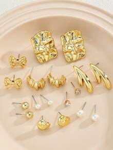 18 piezas Elegante conjunto de aretes con rhinestones y perlas falsas con diseÃ±os de mariposa, corazÃ³n y geomÃ©tricos, regalo de joyerÃ­a de moda para mujeres, adecuado para citas, fiestas, cumpleaÃ±os, vacaciones y uso diario