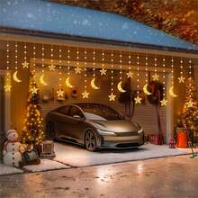 98颗LED月亮星星串灯 - USB供电装饰灯串，室内/室外闪烁灯串，适用于派对庆典，暖黄色光芒，长度300厘米/118英寸，装饰 - 暖白色 - 查看 2