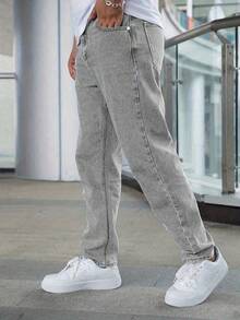 男士休闲修身紧身牛仔裤 - 适合所有季节 - 淺灰色 - 查看 4
