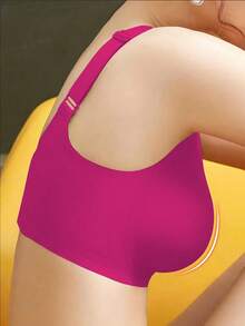 Affordable Plus Size Wire-Free Backless Seamless Bra, Adjustable Strap Thin Sports Bra - Hot Pink - View 3