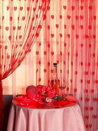 1 pieza Cortina de cuerda con forma de corazón para el Día de San Valentín, Cortina de cuentas con forma de corazón de amor, Cortina decorativa de partición, Cortina colgante de entrada, Decoración de fiesta del Día de San Valentín, Decoración de hilo de seda con forma de corazón, Adecuado para el Día de San Valentín y la decoración de fondo de boda