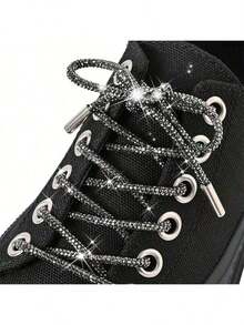 2pcs Shoelaces With Embellishments, Fashion Glitter Sneakers And Flat Shoes Summer Party - Silver - View 11