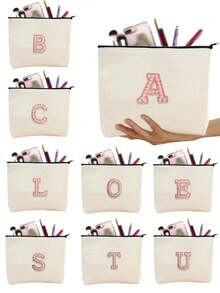 1 件 A-Z 字母 DIY 空白手提包、旅行洗漱包、绘画帆布包、帆布化妆包、绘画包、儿童包、工作、学校、旅行铅笔盒、实用 - 米色 - 查看 1